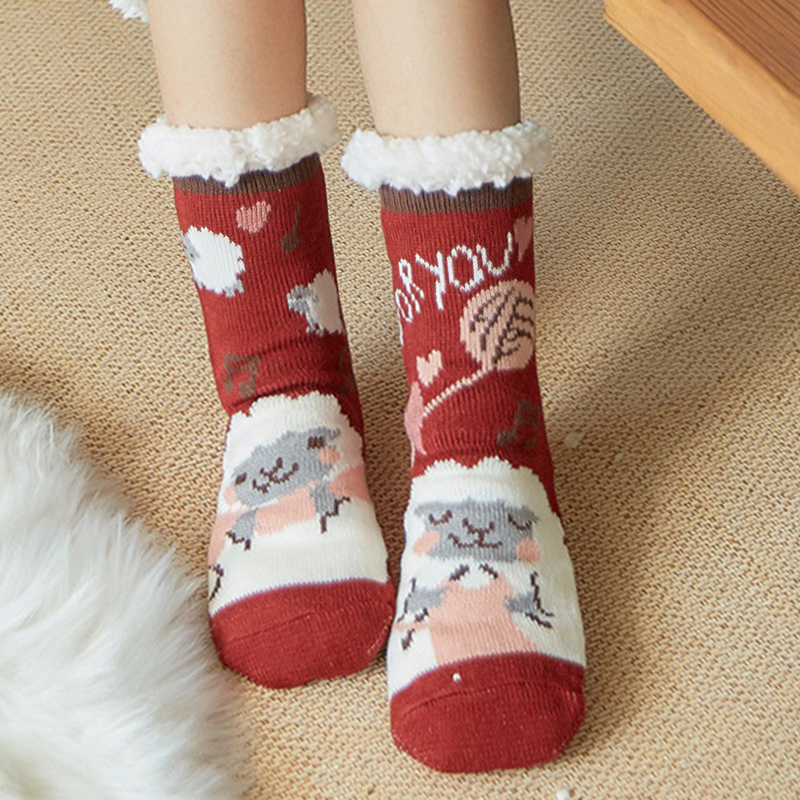 12 Pairs Slipper Socks Winter Socks Adult Household Carpet Cartoon Floor Socks Warm Socks Thick Socks Sleeping Socks